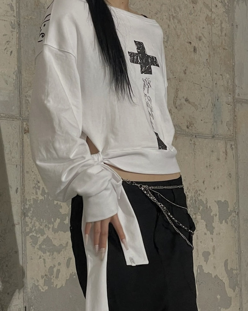 【FANCY CLUB】BOATNECK RIBBON TIE SWEATSHIRT / 【ファンシークラブ】ボートネックリボンタイスウェット長袖Ｔシャツ