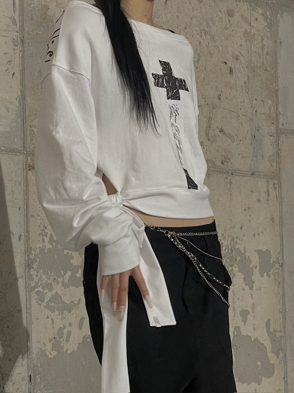 【FANCY CLUB】BOATNECK RIBBON TIE SWEATSHIRT / 【ファンシークラブ】ボートネックリボンタイスウェット長袖Ｔシャツ