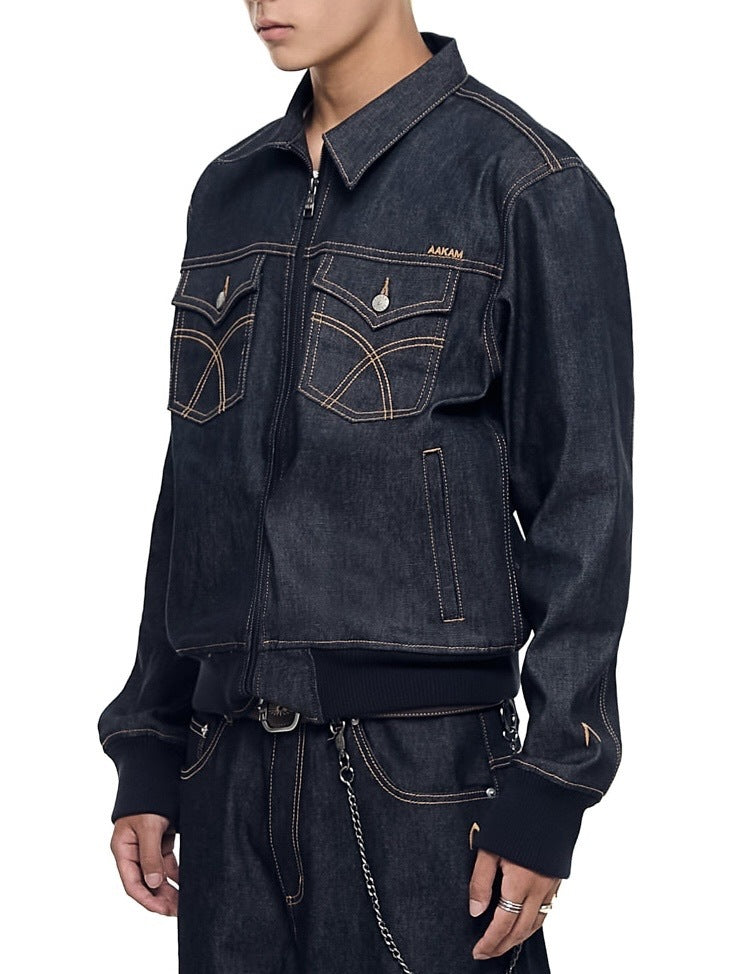 【AAKAM】Banding Denim Zip-Up Jacket