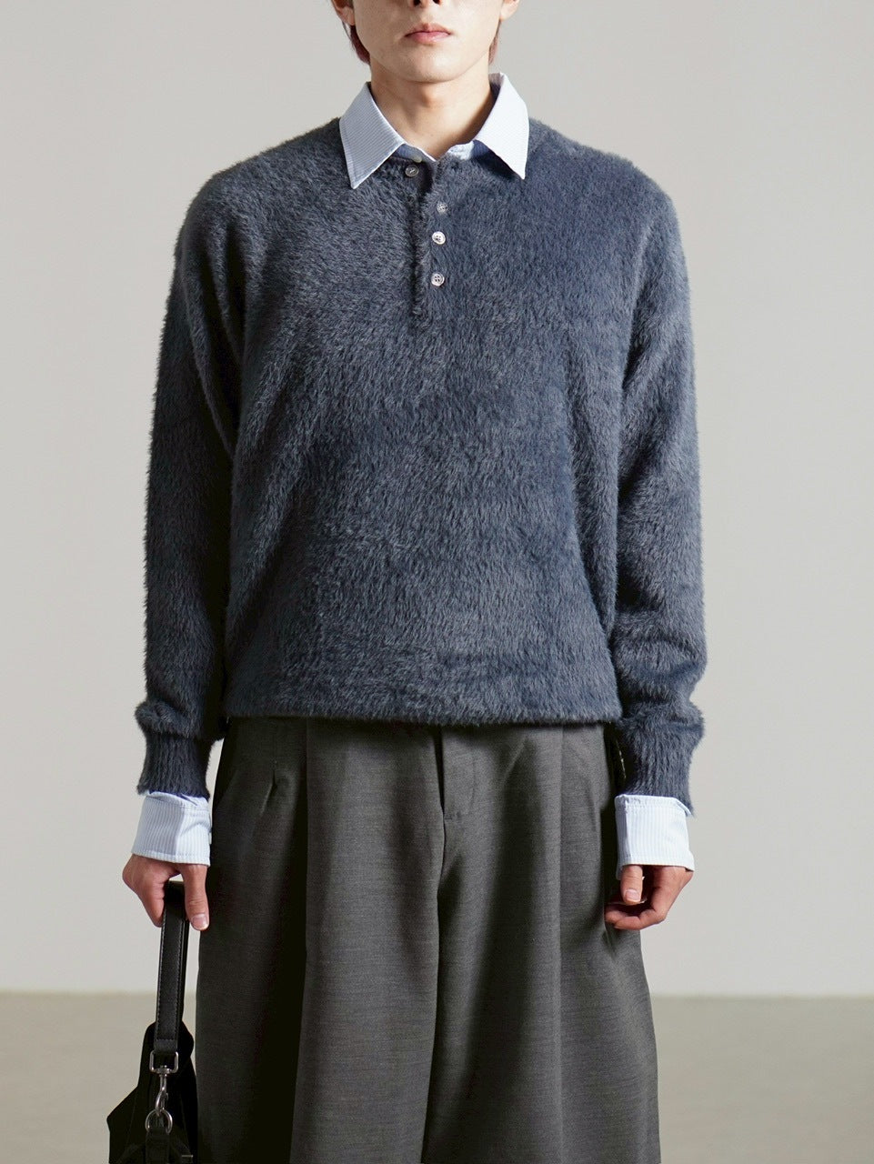 受注制【Chikashitsu +】henry neck hairy knit / 【チカシツプラス】ヘンリーネックヘアリー長袖ニット (5color)