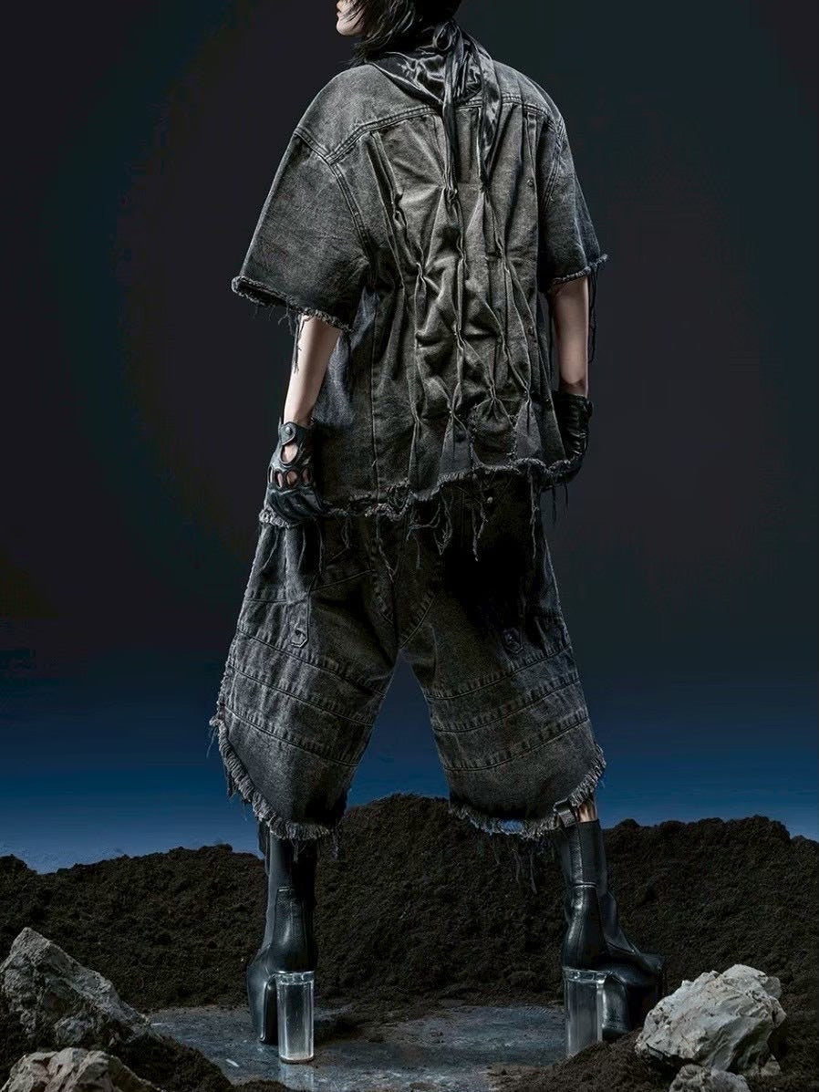 1/2 20:00再販【RICH】Knight Wide Waxed Shirt / 【リッチ】クロスバック半袖デニムシャツ