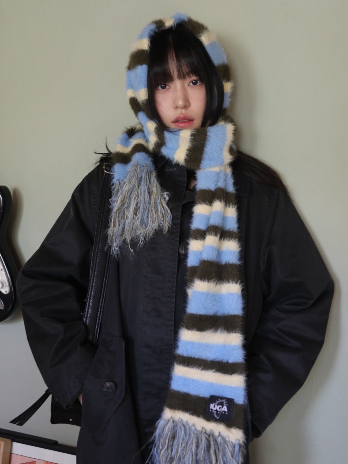 【IUGAMAKARAS】Striped Hairy Bold Muffler