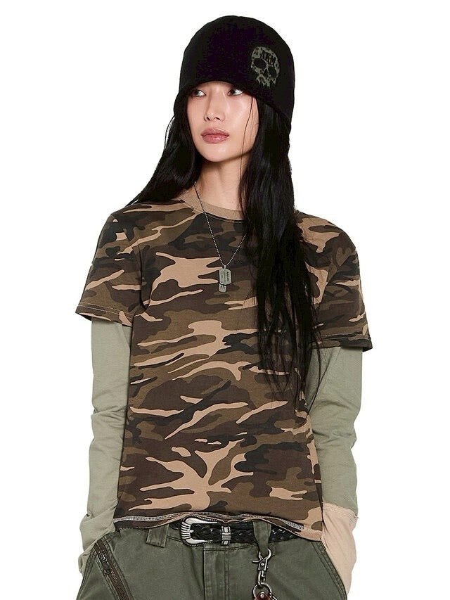 【AAKAM】Camouflage layered Long Sleeve