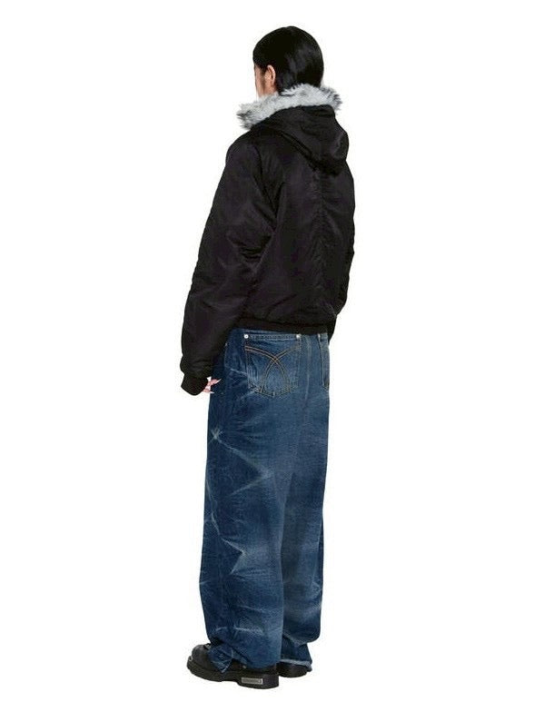 【AAKAM】Hooded Fur MA-1 Jacket