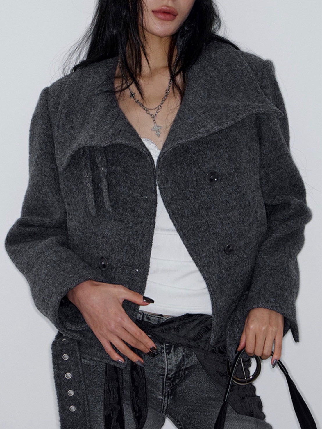 【NOT KNOWING】Double Belted High-Neck Coat