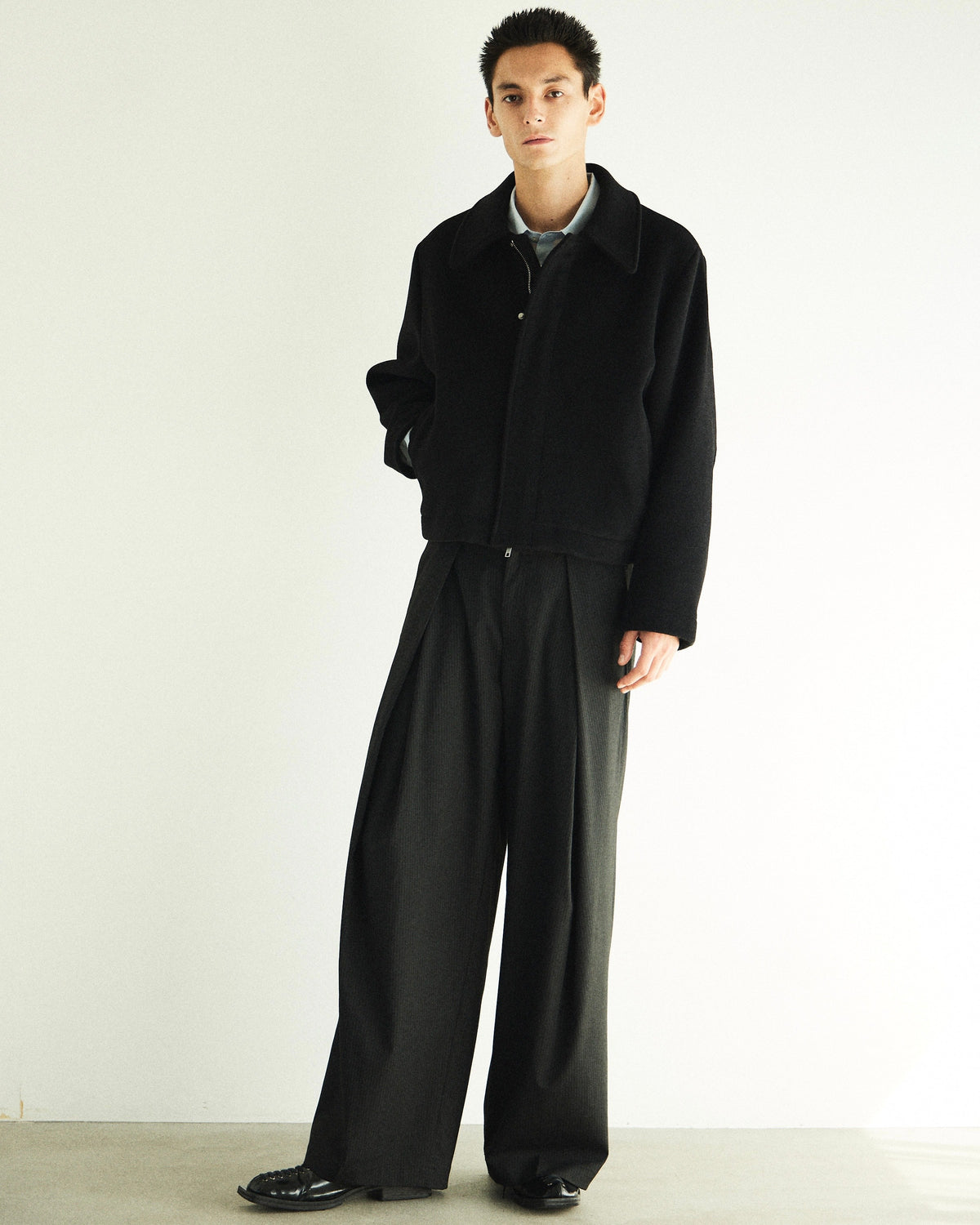 【CS】stripe cross tuck drape slacks