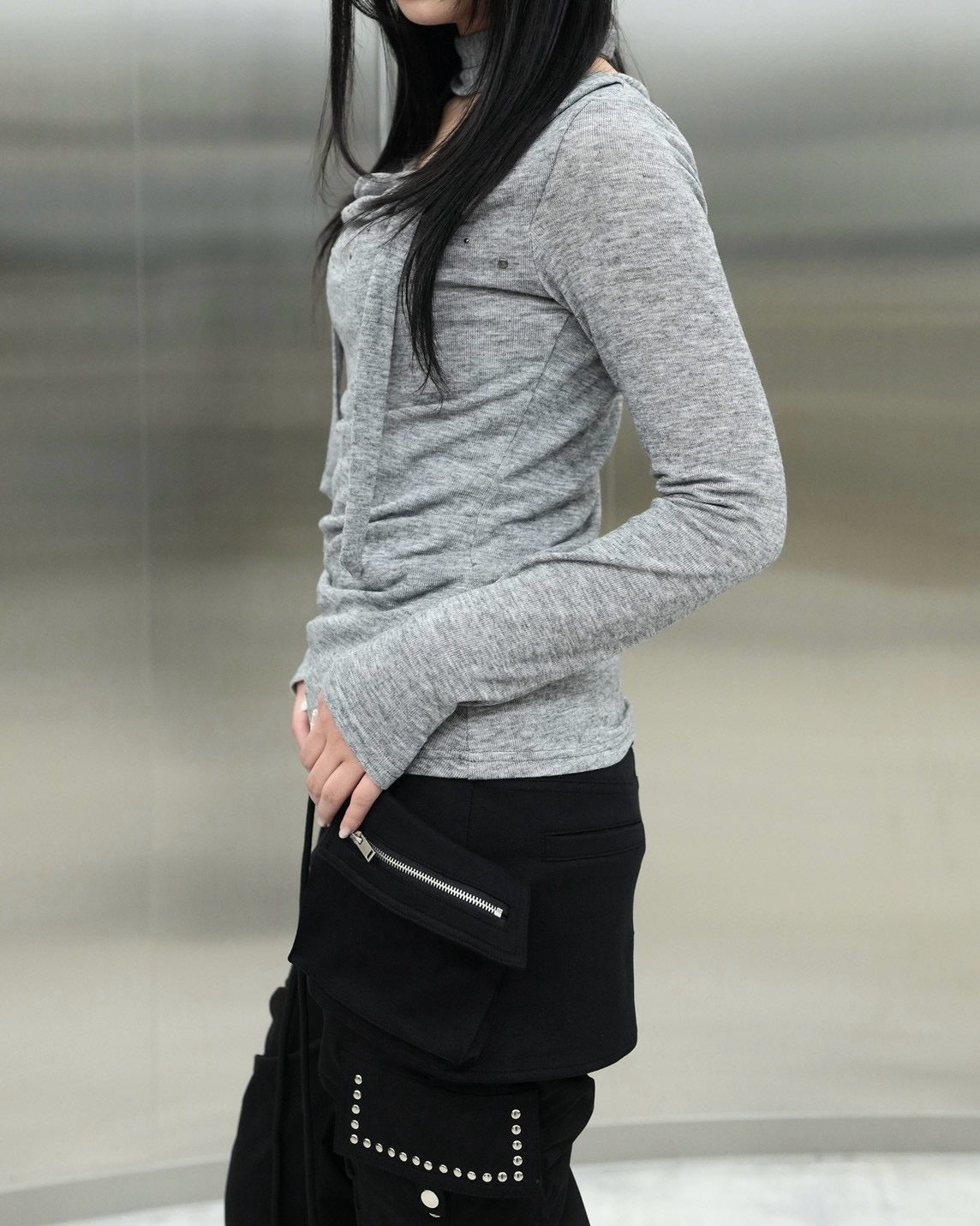受注制【Never mind the XU】Draped ruched tie set top (4color)