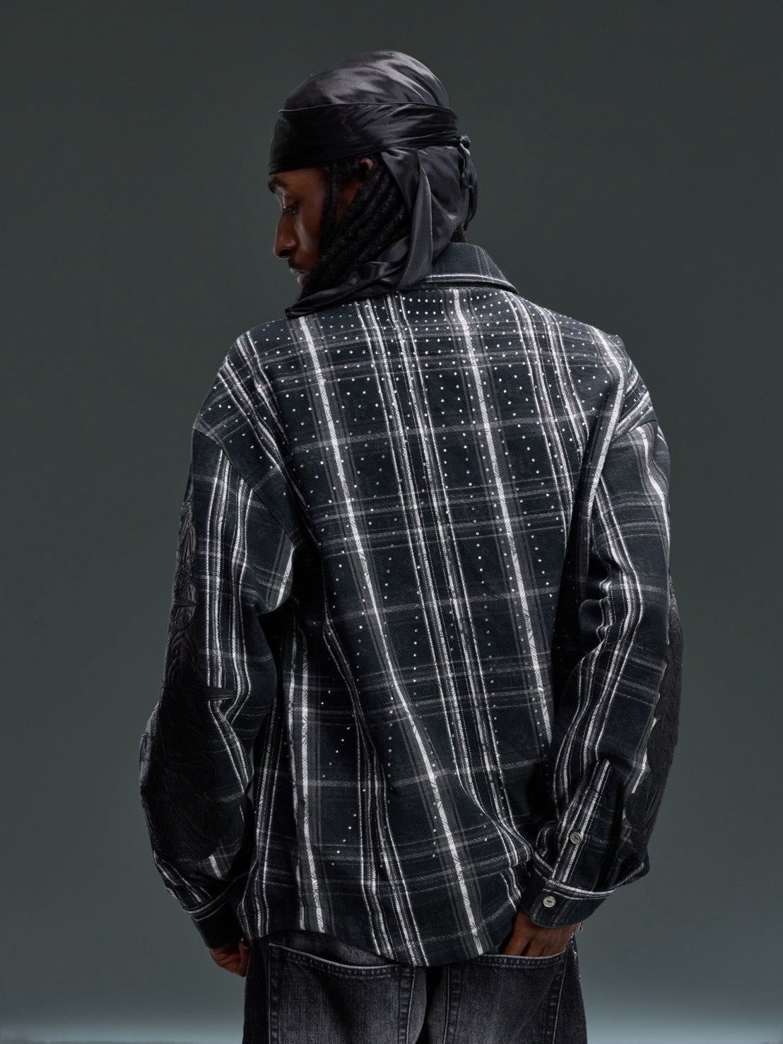 【The Boy Has No Patience】STARRY PATTERN RHINESTONE LEATHER SHIRT