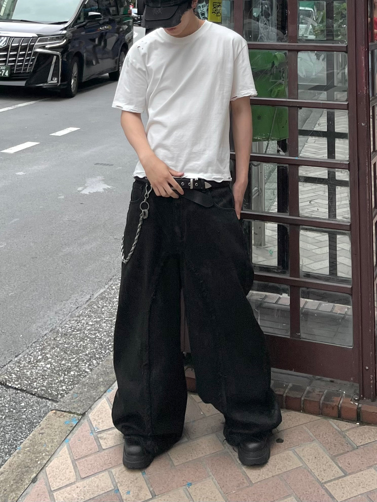 大阪店WEB限定受注制【Chikashitsu +】grunge damage crop t-shirt (3color)