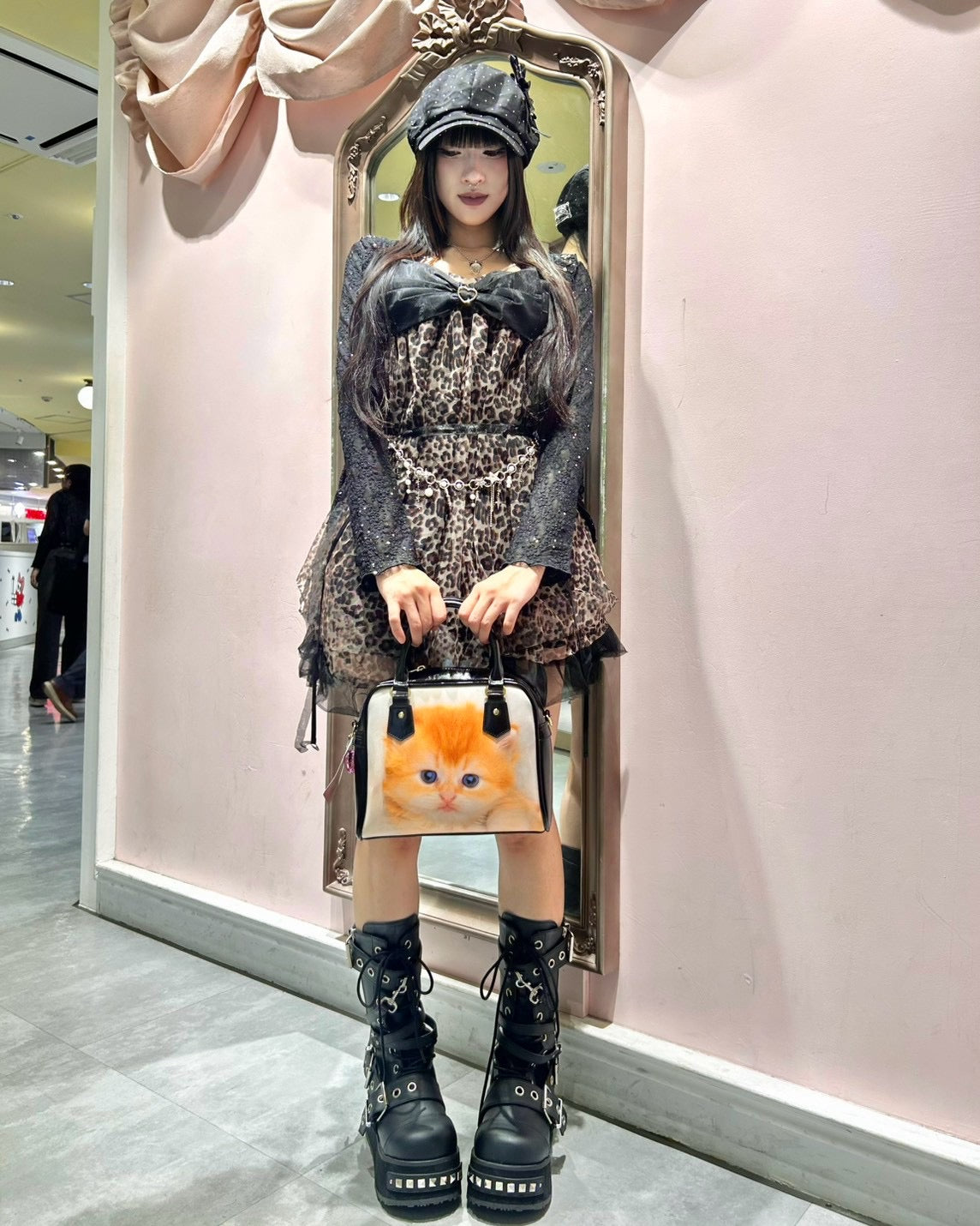 国際配送【BABY09】leopard ribbon tulle dress