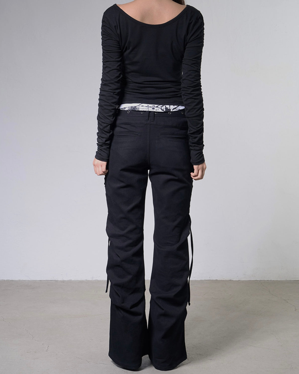 【FANCY CLUB】BELTED FLARE SHIRRING PANTS