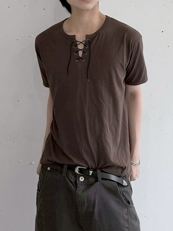 受注制【LUV CODE】lace up neck tee (4color)