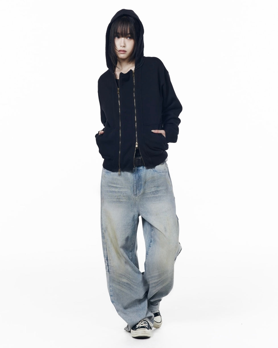 【AAKAM】Double Zippered Zip-Up Hoodie