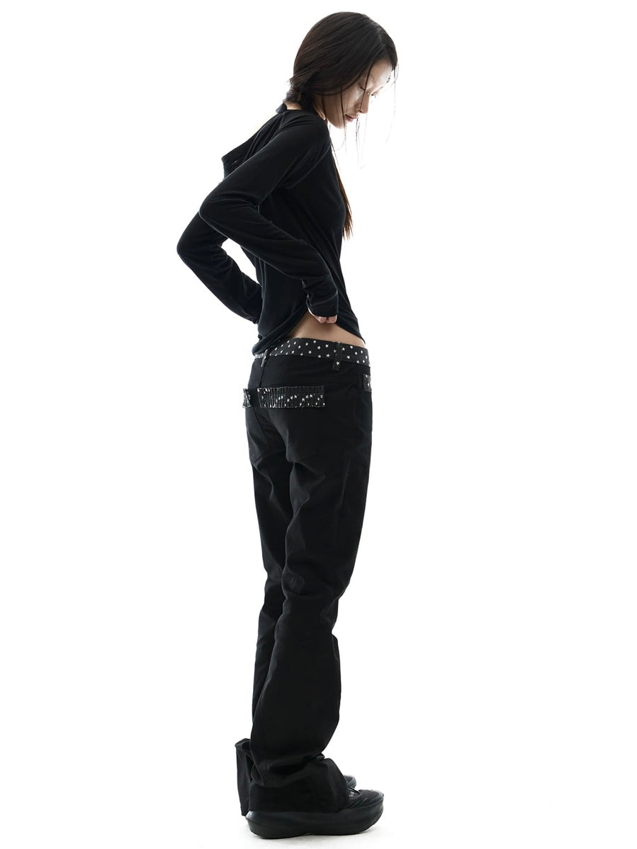 【OJOS】Star Trim Bootcut Trousers