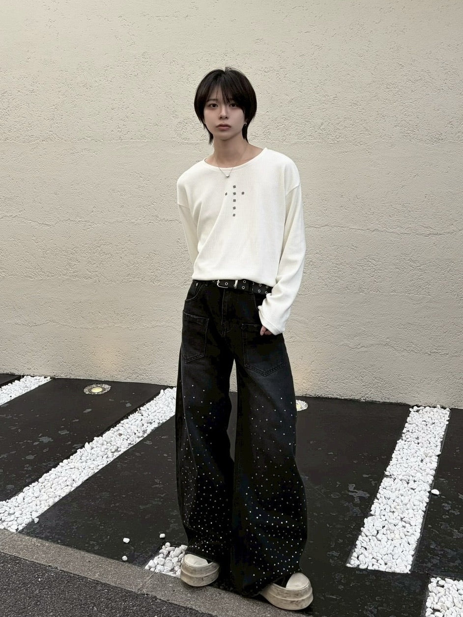 受注制【LUV CODE】cross rivet long sleeve tee (3color)