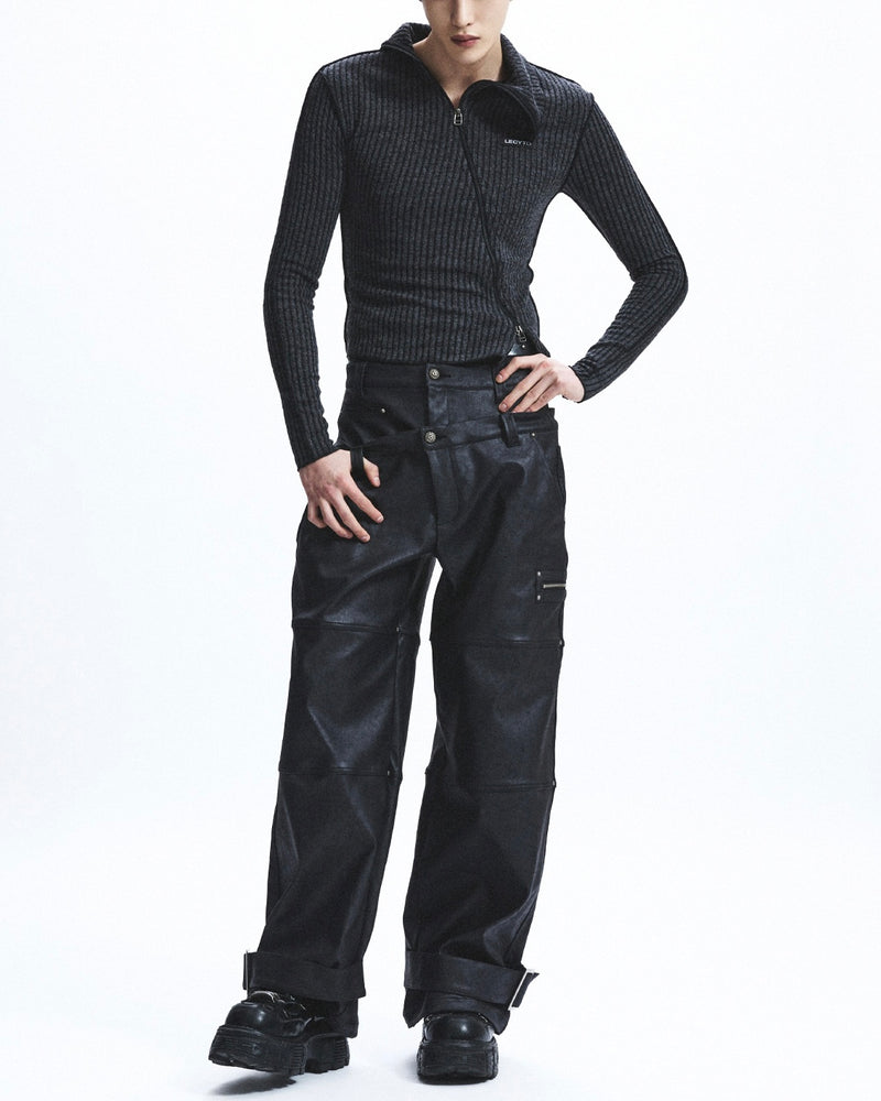 【LECYTO】Diagonal Rib Knit Zip-Up