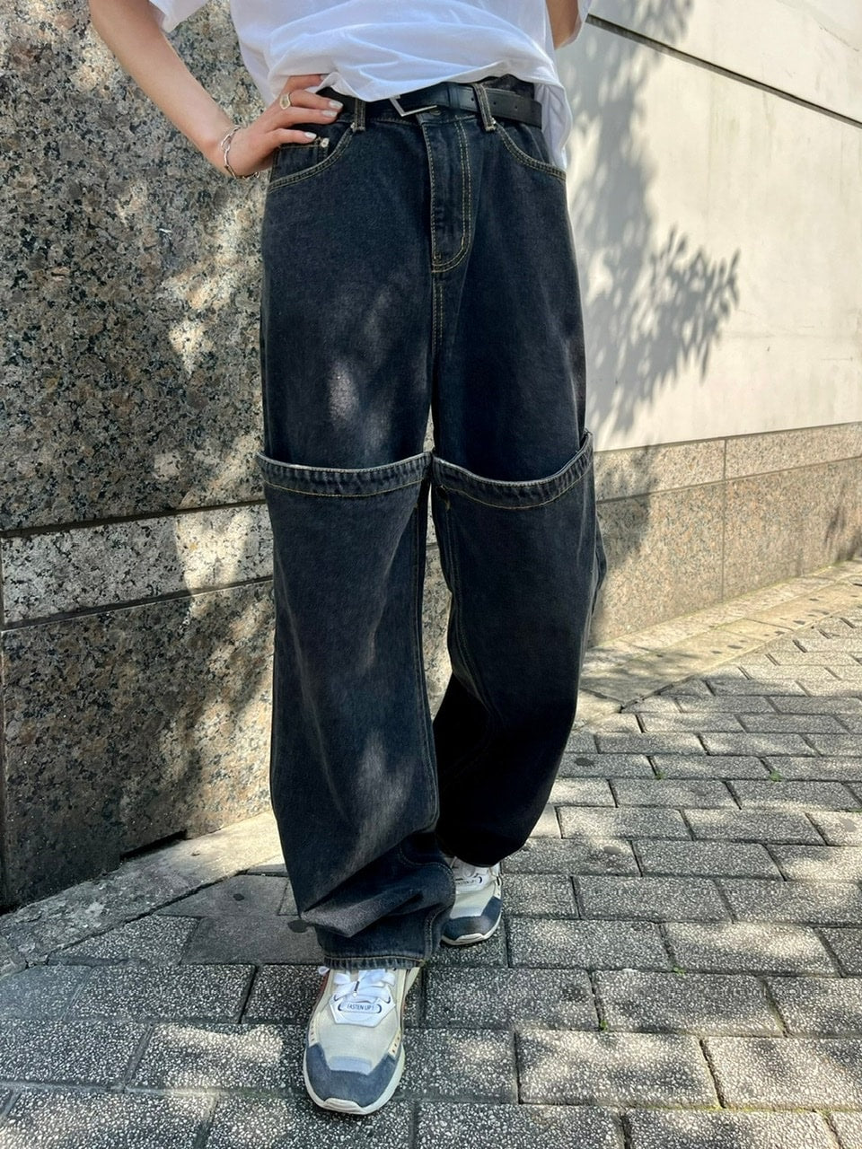 受注制【Chikashitsu +】docking 2way denim pants