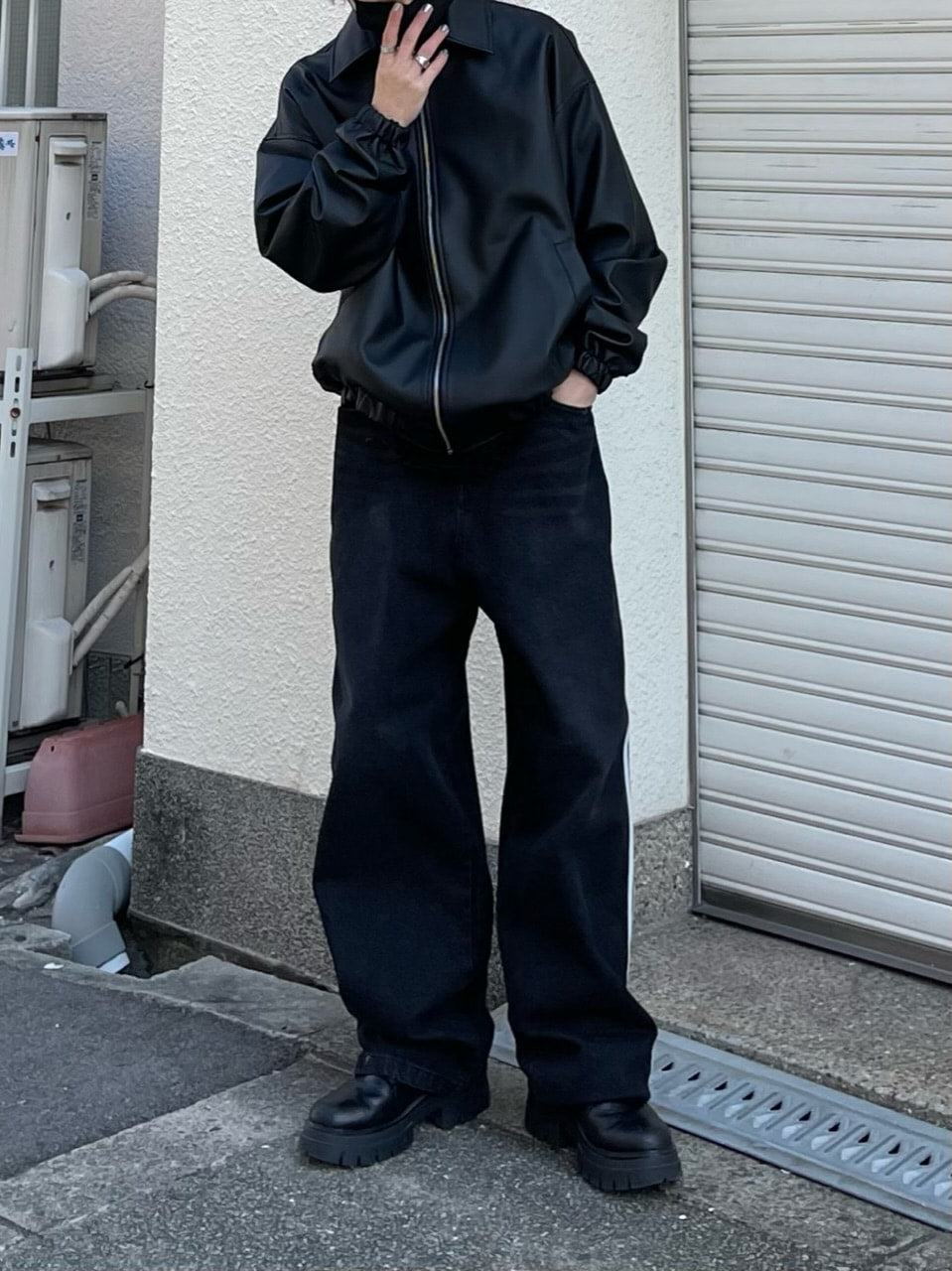 受注制【Chikashitsu +】oversized side line denim pants (2color)