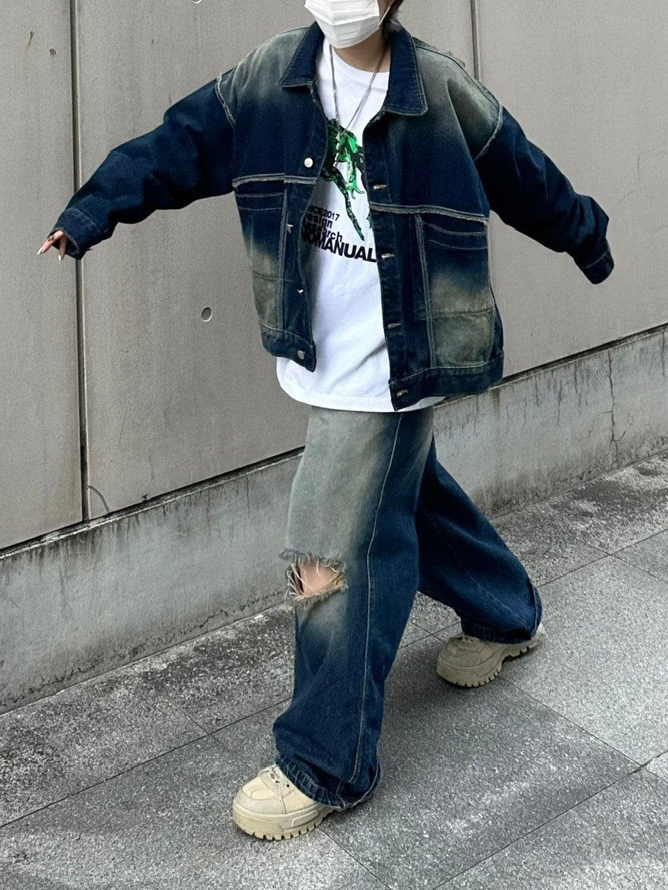 受注制【Chikashitsu +】vintage wash denim jacket (2color