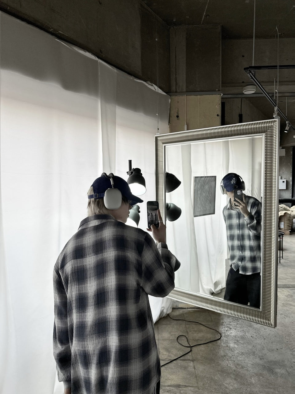 大阪店WEB限定受注制【Chikashitsu +】over fit shadow check shirt (3color)