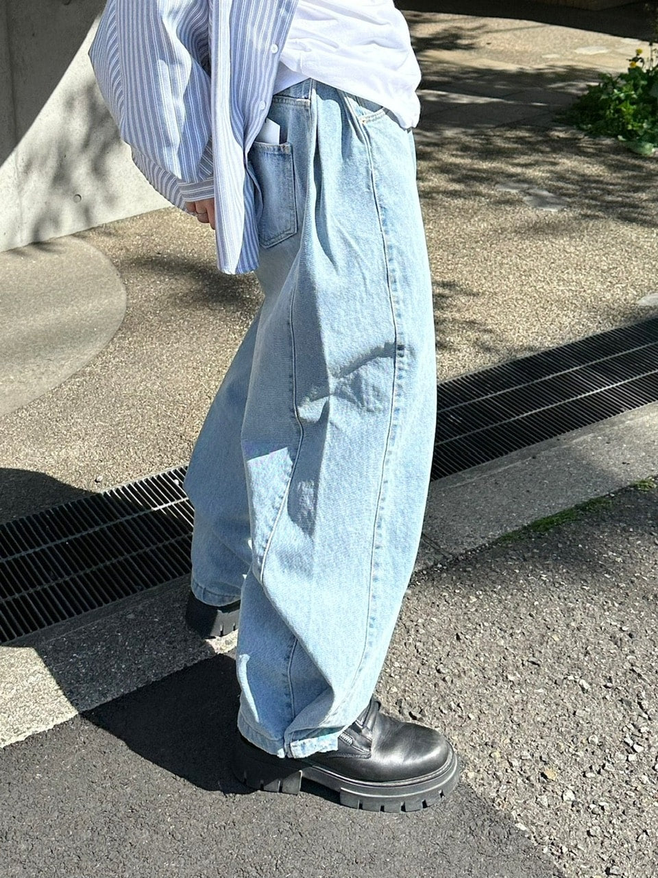 【Chikashitsu +】snap button denim pants (2color)