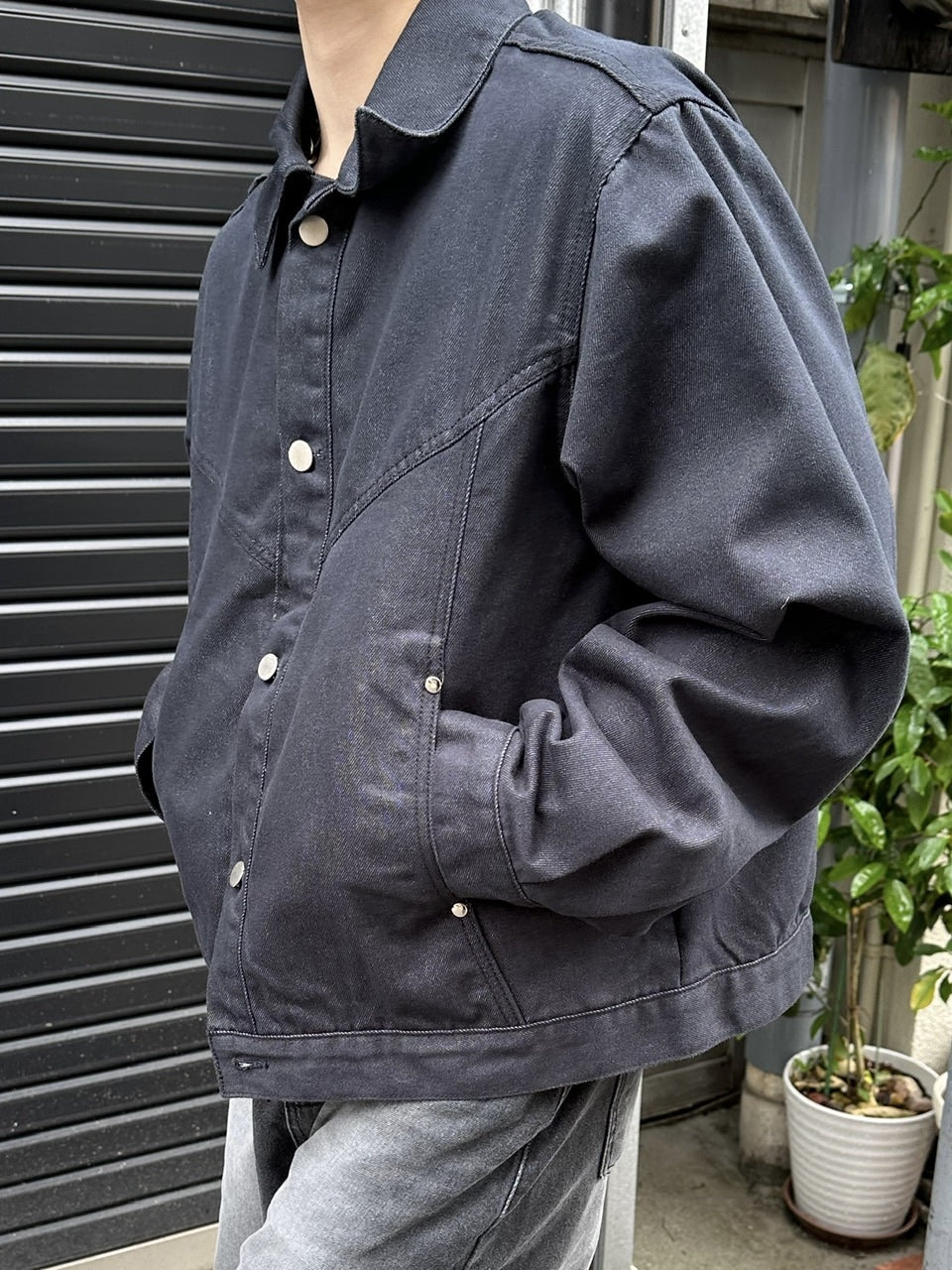 受注制【Chikashitsu +】set up design denim short jacket (2color)