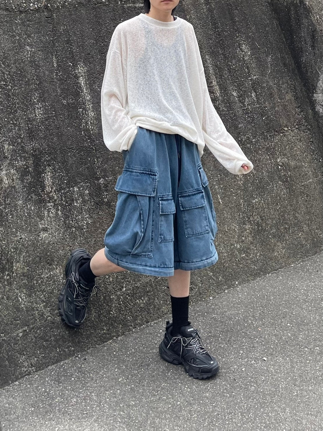 受注制【Chikashitsu +】2way heavy pocket denim cargo pants (2color)