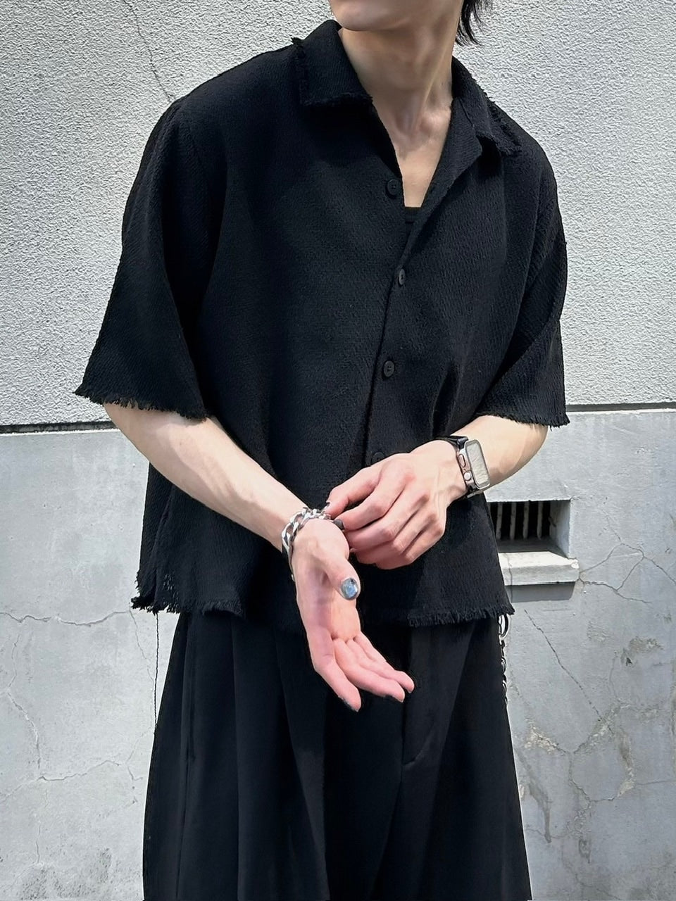 大阪店WEB限定受注制【Chikashitsu +】tweed cropped shirt (2color)