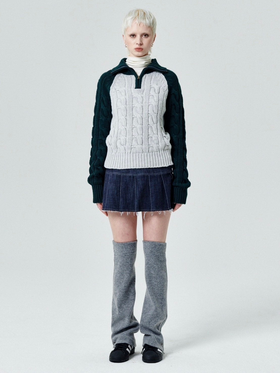 【runningHIGH】COLOR BLOCK TURTLENECK ZIP UP KNIT PULLOVER