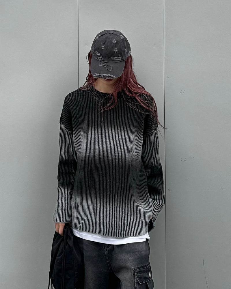 受注制【Chikashitsu +】bleach washing knit (3color) / 【チカシツプラス】ブリーチウォッシング長袖ニット