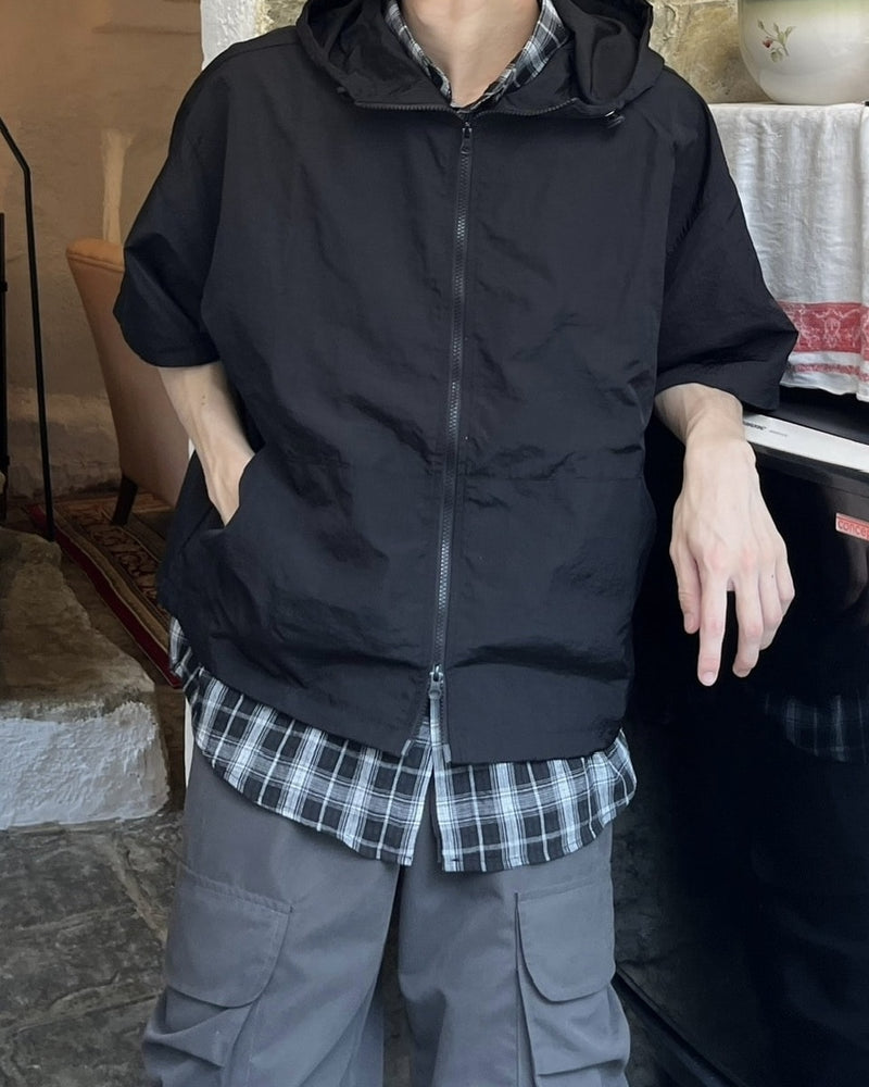 受注制【youll】half sleeve nylon hooded blouson (2color)