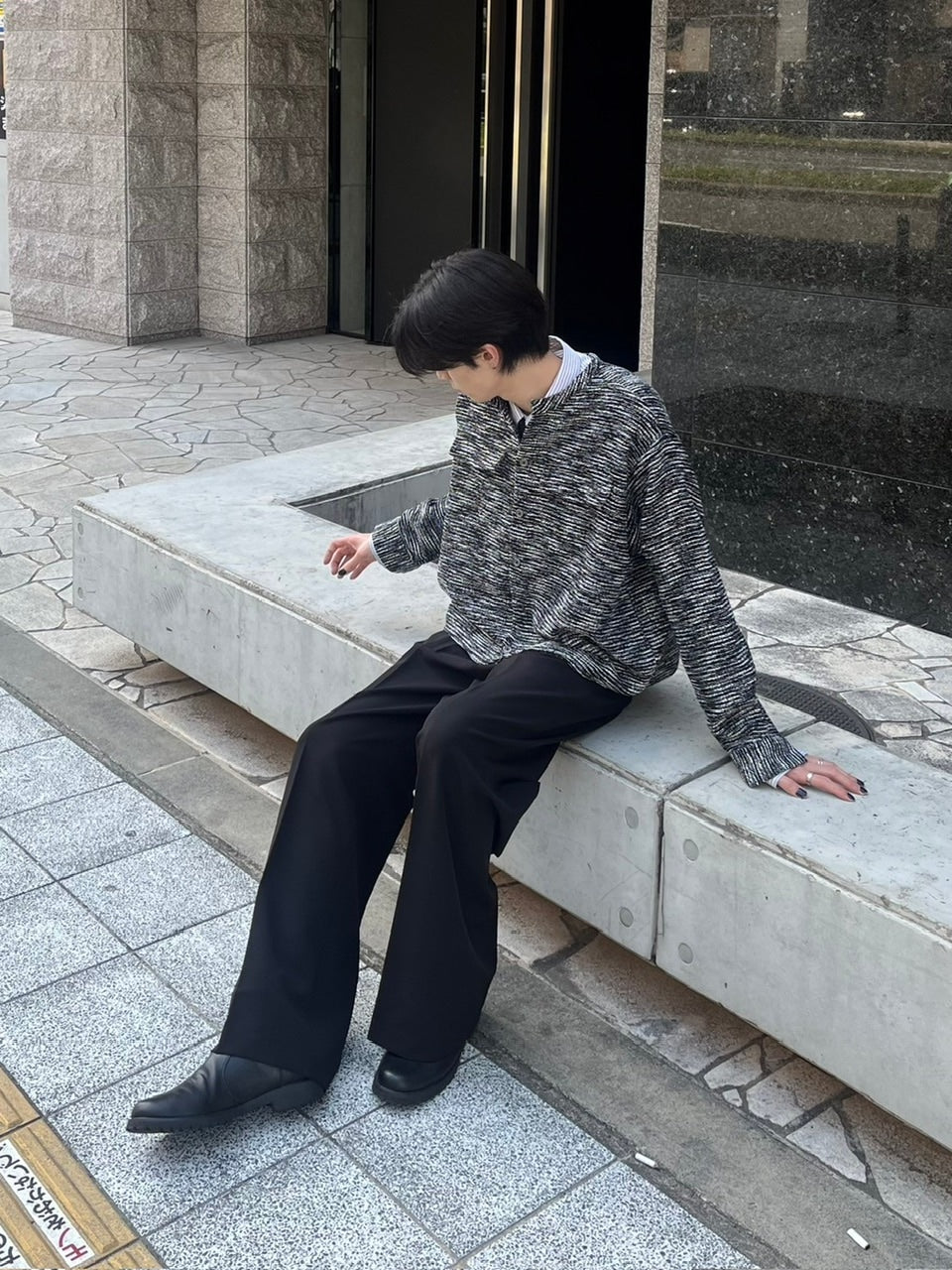 受注制【Chikashitsu +】no collar light tweed shirt (2color)