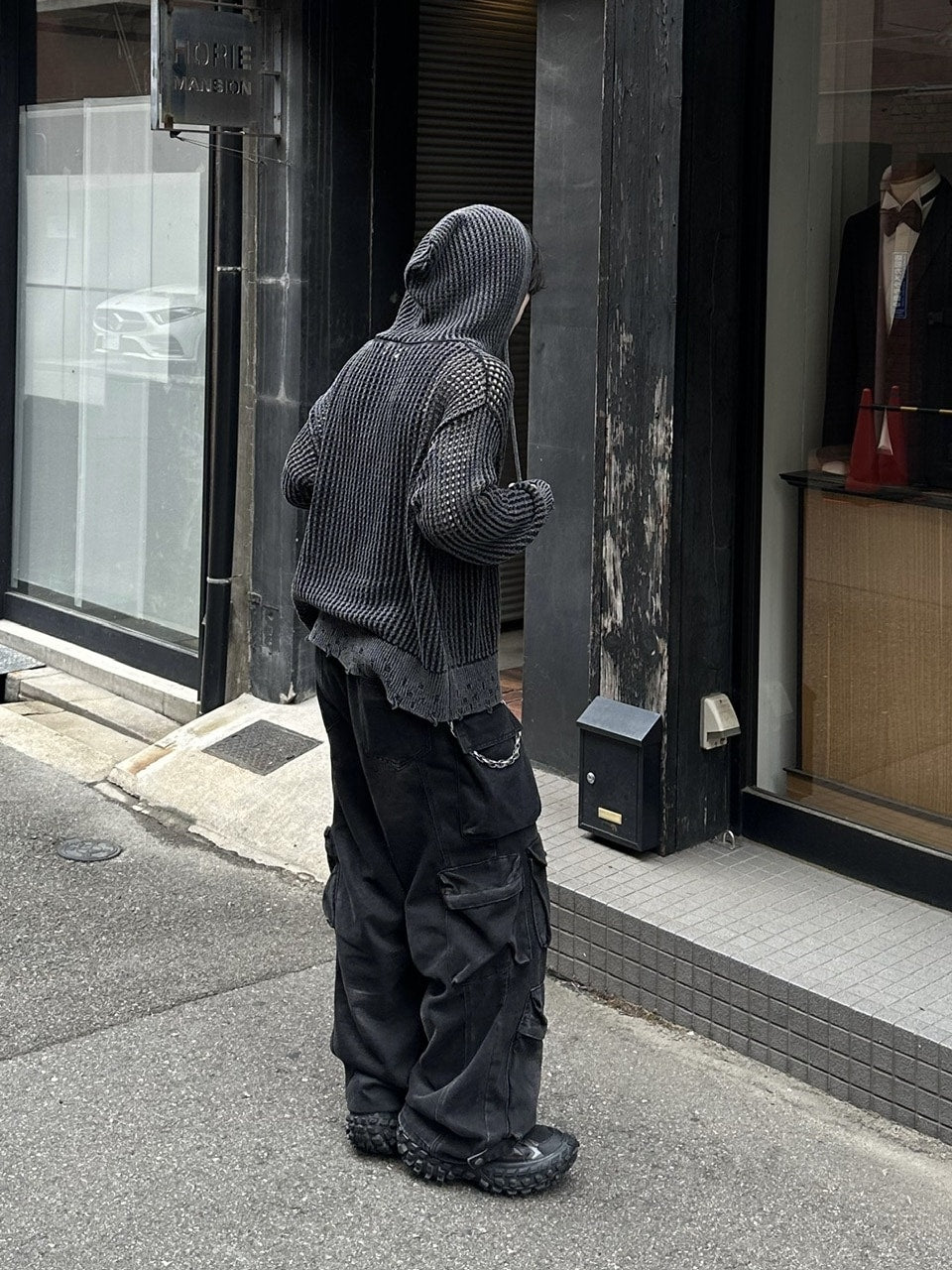 大阪店WEB限定受注制【Chikashitsu +】mesh zip damage hoodie (2color) / 【チカシツプラス】メッシュダメージジップアップ長袖パーカー