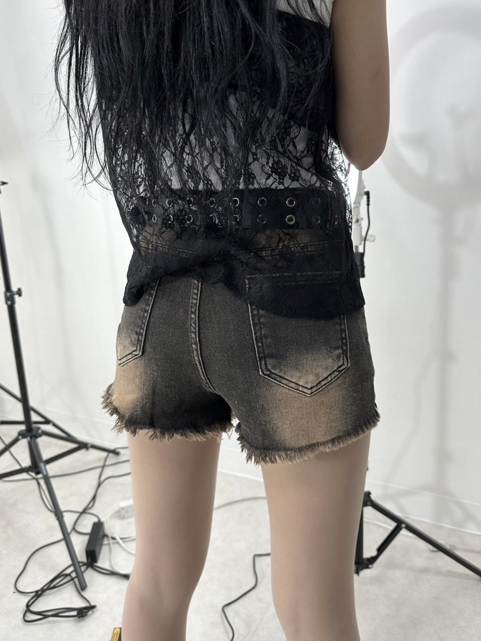 受注制【Never mind the XU】vintage wash denim short pants (2color)