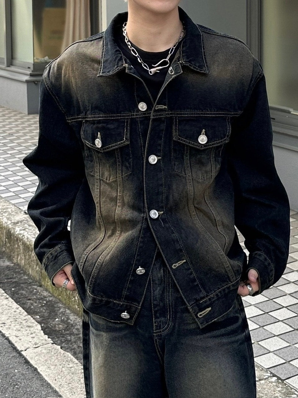 受注制【Chikashitsu +】vintage wash denim jacket 2 (2color)