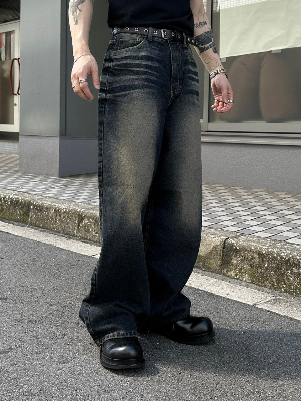受注制【Chikashitsu +】vintage wash straight denim pants (2color) / 【チカシツプラス】ヴィンテージウォッシュストレートデニムパンツ