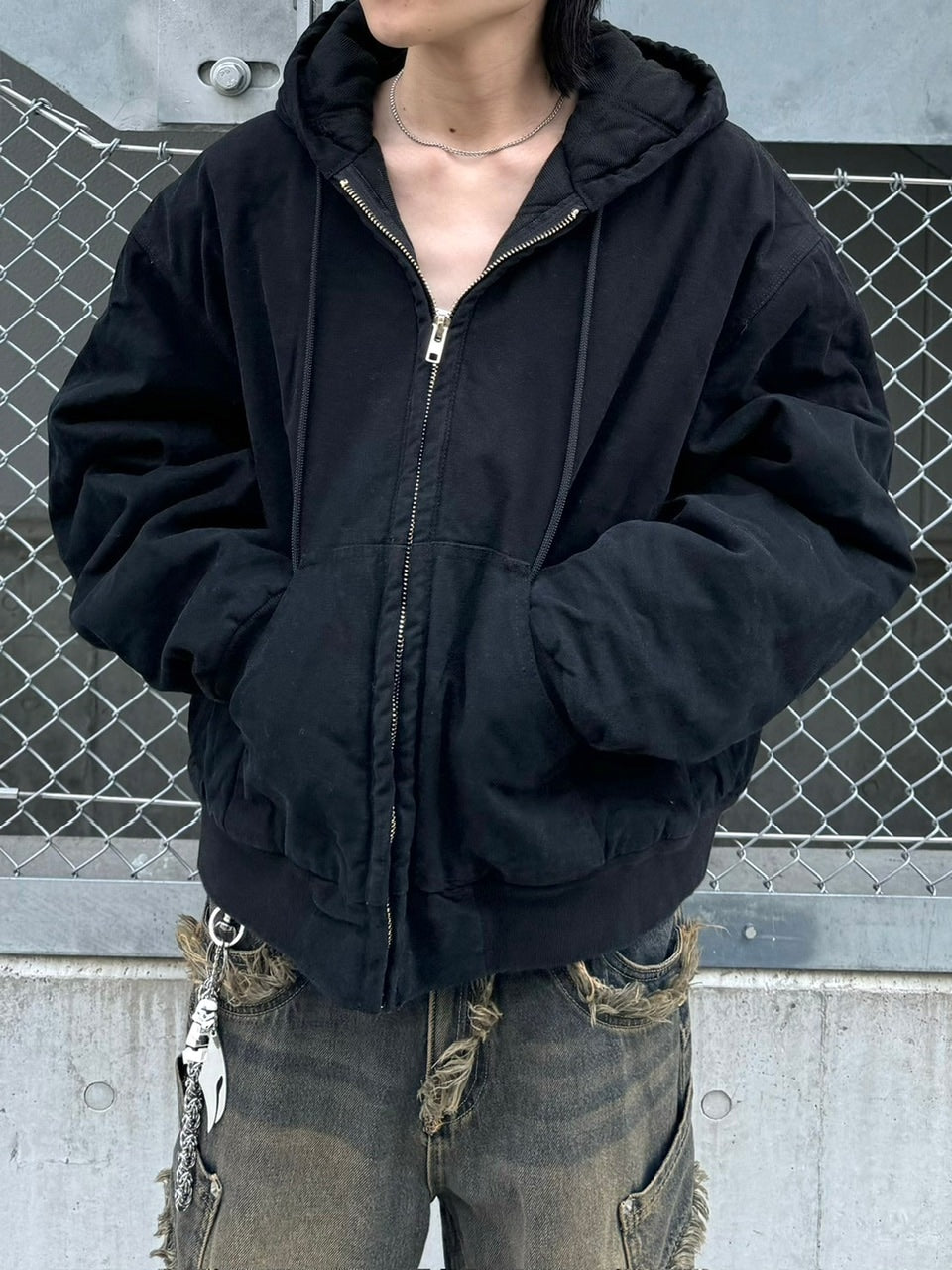 受注制【Chikashitsu +】cropped hooded work blouson (2color