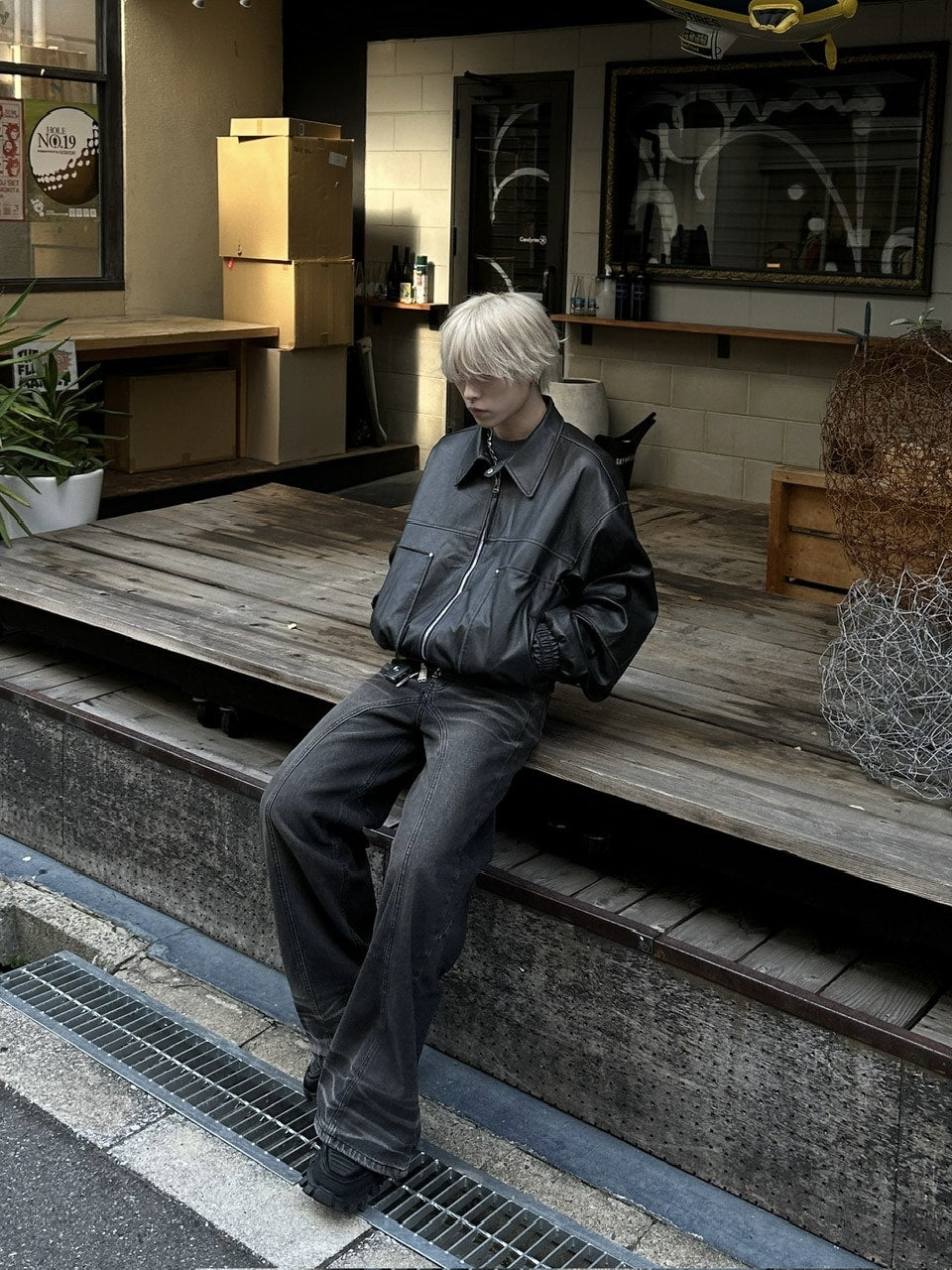 大阪店WEB限定受注制【Chikashitsu +】back snap wide flare denim pants (2color)