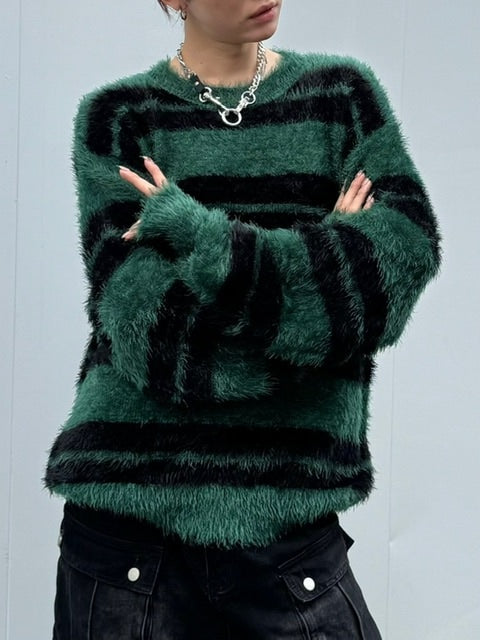 受注制【Chikashitsu +】hairy border knit (3color) / 【チカシツプラス】ヘイリーボーダーニット