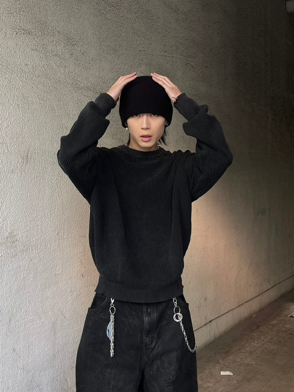 【Chikashitsu +】vintage wash damage knit (3color) / 【チカシツプラス】ビンテージウォッシュダメージ長袖ニット