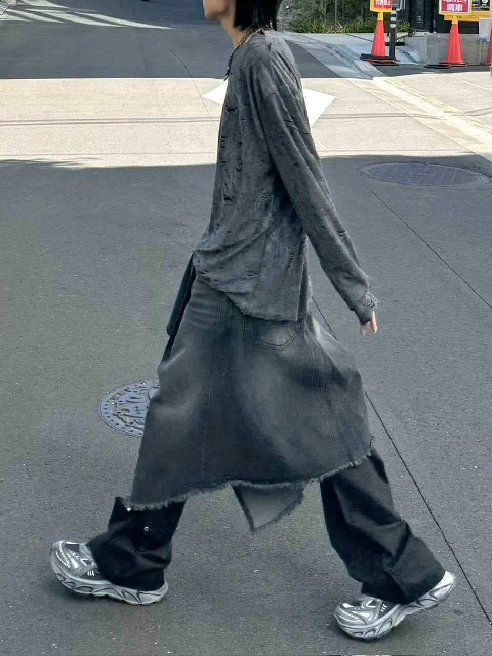 受注制【Chikashitsu +】wrapping design denim skirt (2color)