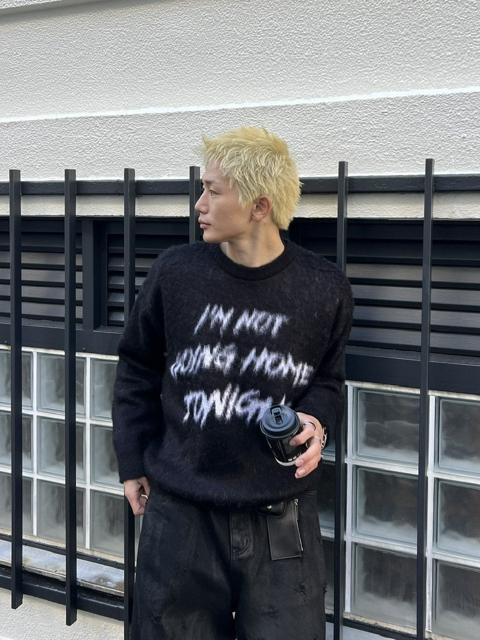 受注制【Chikashitsu +】unisex slogan knit (4color)