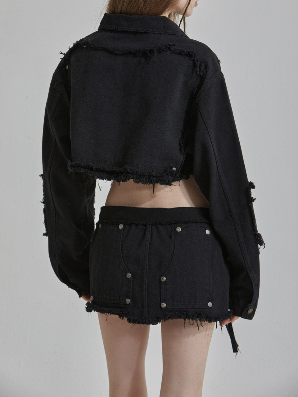 【GATELESS】RIVET FRINGE DENIM MINI SKIRT