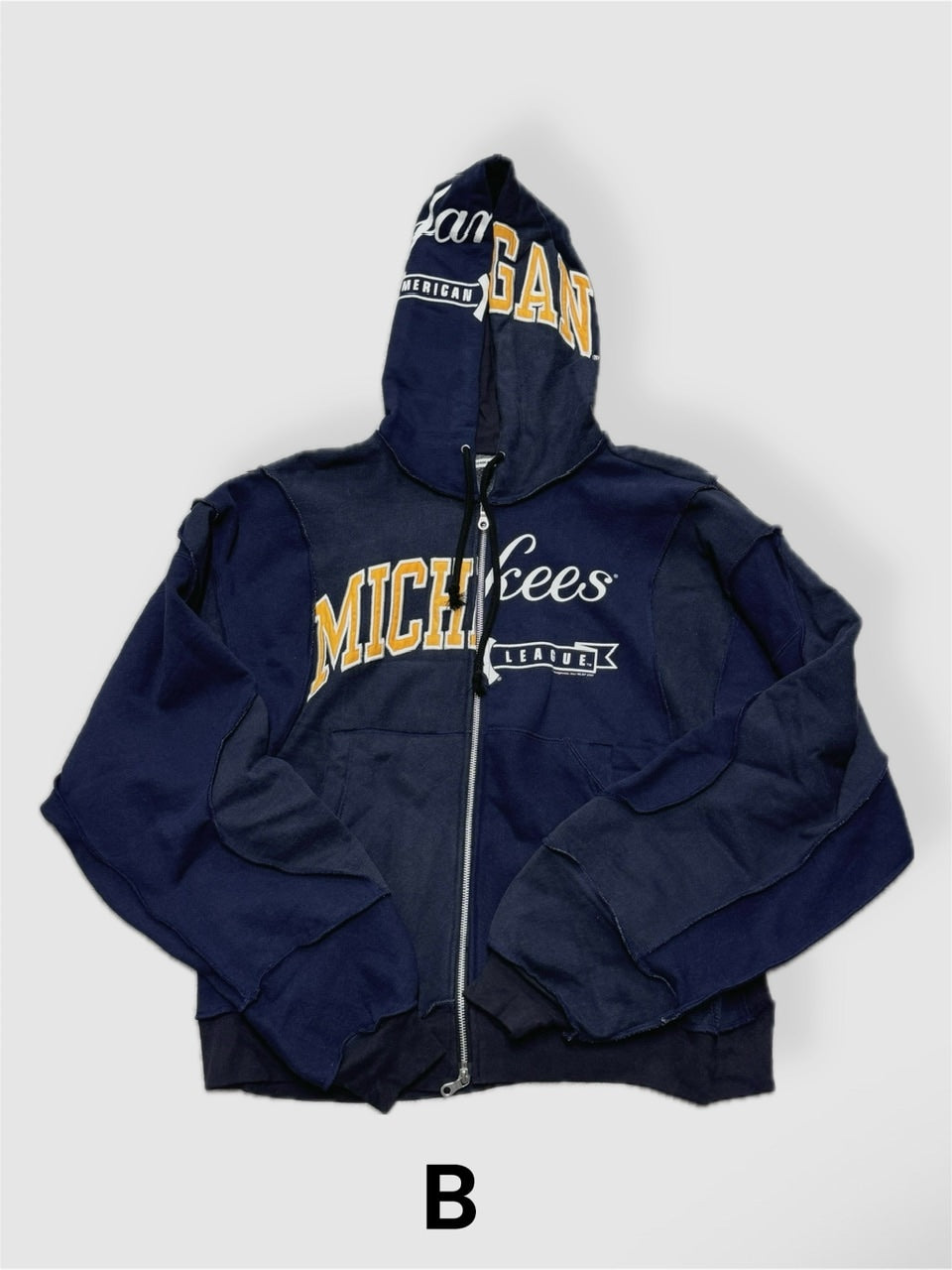 【Re +】double zip cutting switch hoodie (navy)