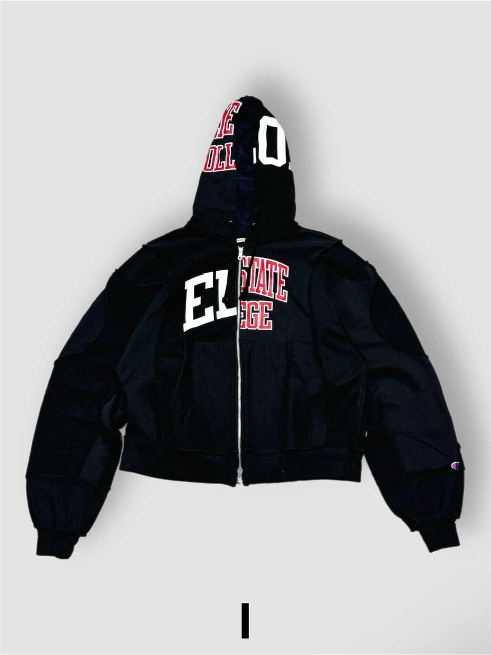 【Re +】double zip cutting switch hoodie (black)