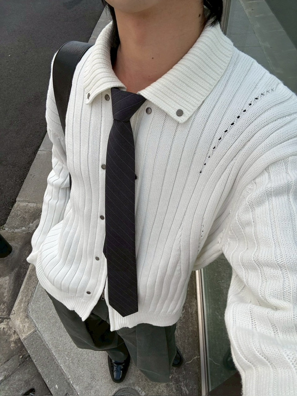 【Chikashitsu +】rivet zip up knit (2color)