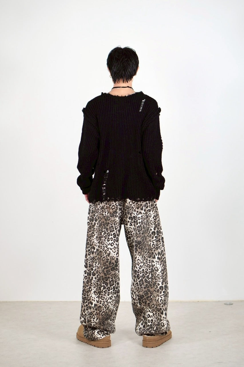 【Chikashitsu +】damage reverse v neck knit (3color) / 【チカシツプラス】リバースVネックダメージニット