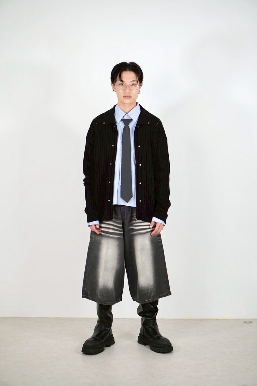 受注制【Chikashitsu +】8-length bermuda denim pants (2color) / 【チカシツプラス】8分丈バミューダハーフデニムパンツ