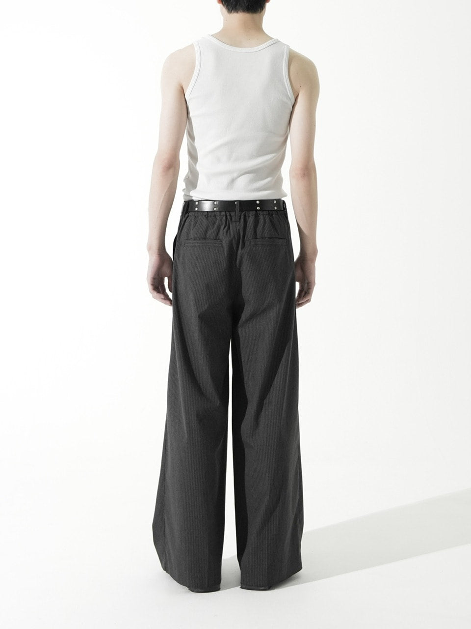 【CS】stripe cross tuck drape slacks (gray)