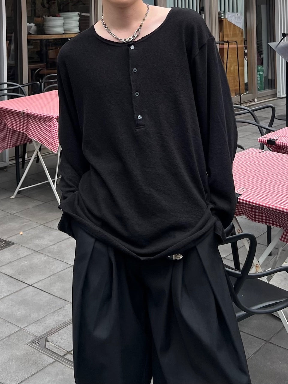 大阪店WEB限定受注制【Chikashitsu +】henry neck loose long sleeve (2color)